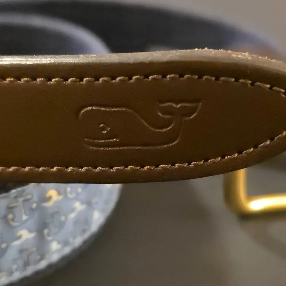 Vineyard Vines Boys 28 Club Belt Nautical Anchor Ribbon Brass Leather Canvas